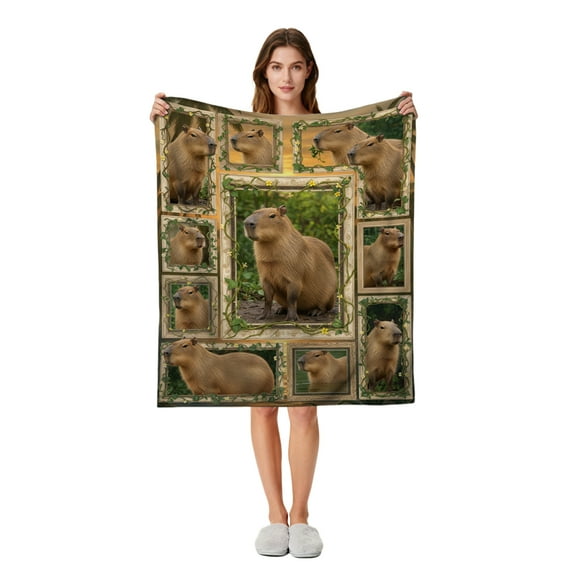 Capybara Flannel Fleece Blanket, Soft Plush Throw with Adorable Capybara Photo Collage in Vine Frames, Lightweight All Season Warmth for Couch Bed Travel, Gift for Animal Lovers - 50"x40"