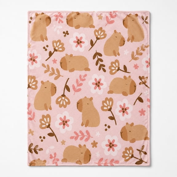 Capybara Floral Fleece Blanket, Soft 280 GSM Polyester Throw