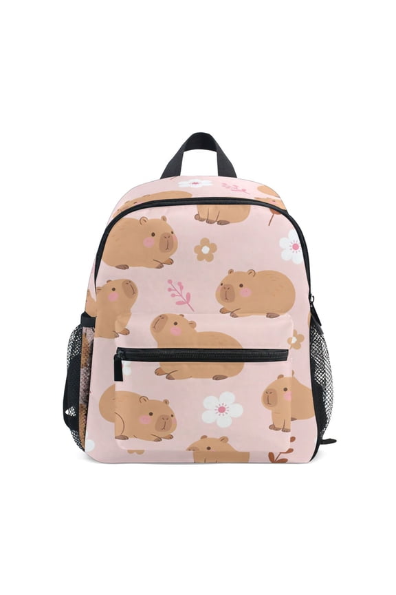 Capybara Flower Mini Backpack Cute Small Backpack with Chest Strap and Whistle Ages 3-8