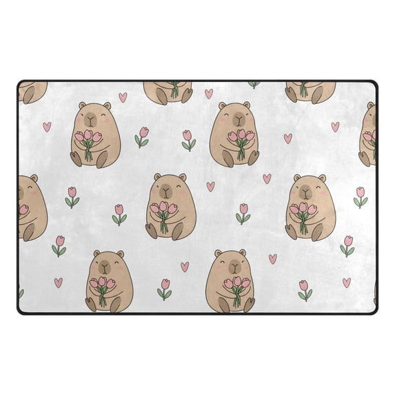 Capybara Flower Pattern Memory Foam Area Rug 60"x39" Non Slip, Absorbent, Fade Proof for Living Room, Bedroom, Office