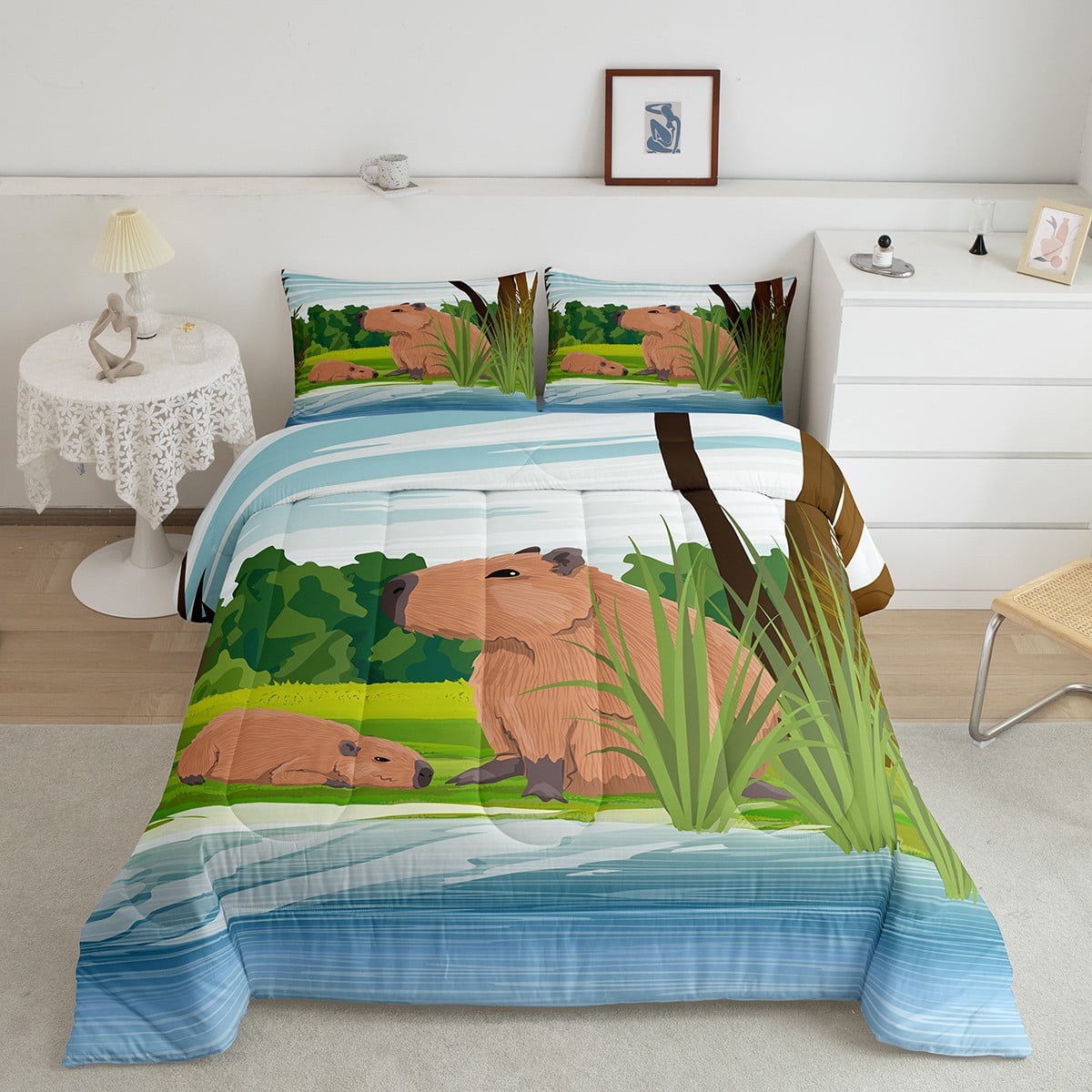 Capybara Funny Comforter Set Kawaii Decor,Boys Girls Cartoon Cute