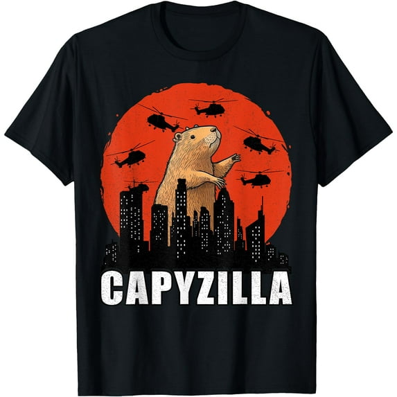 Capybara Funny Rodent Capyzilla Funny Unisex T-Shirt for Men Women Kids Toddler,Black Color,Size 3XL