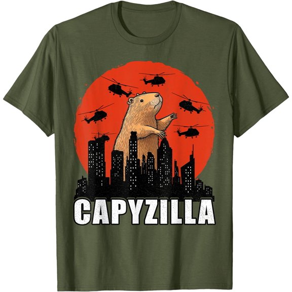 Capybara Funny Rodent Capyzilla Funny Unisex T-Shirt for Men Women Kids Toddler,Military Green Color,Size XL