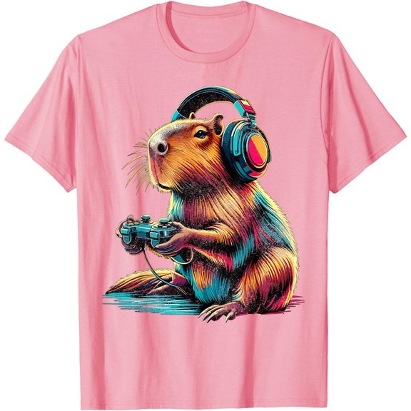 Capybara Funny Video Games Capybara Unisex T-Shirt for Men Women Kids Toddler,Light Pink Color,Size XL