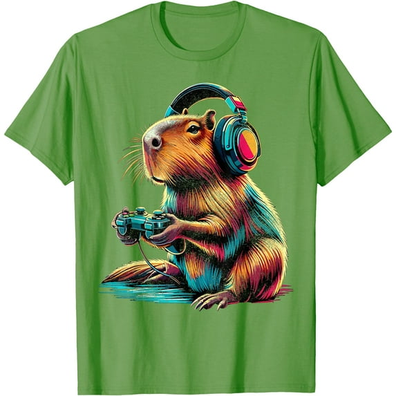 Capybara Funny Video Games Capybara Unisex T-Shirt for Men Women Kids Toddler,Lime Color,Size 4XL