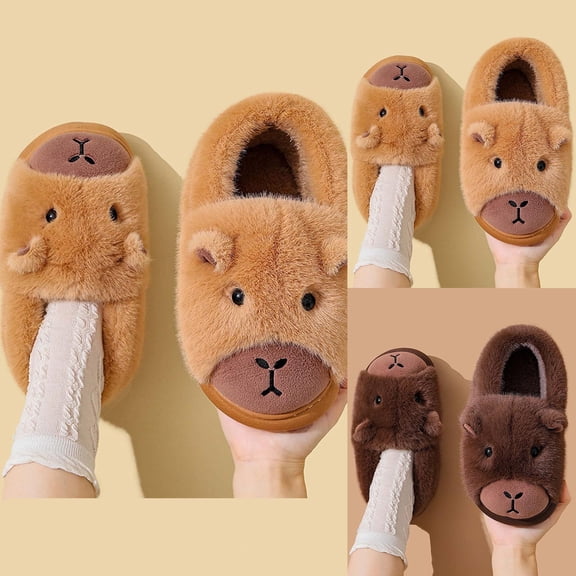 Capybara Fuzzy Scuff Slippers Womens Soft Comfy Memory Foam Non- Indoor House Shoes Brown 39