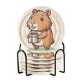 thumbnail image 1 of Capybara Gift 6 Pcs Drink Coasters with Holder Absorbent Coasters Woven Coasters for Drinks Table Desk Protection Home Decor, 1 of 7