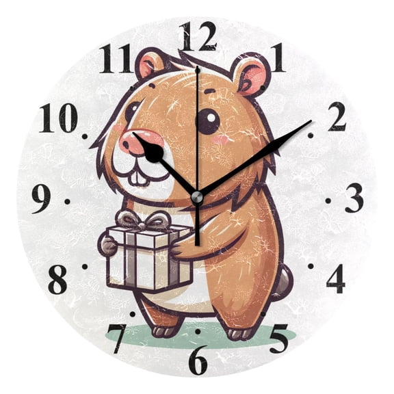 Capybara Gift Black 10 inch Wall Clocks Non Ticking Easy to Read Battery Decorative for Home Bathroom Kitchen Bedroom Living Room