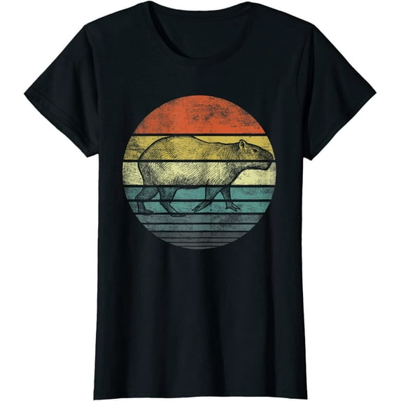 Capybara Gifts Retro Sunset Animal Lover Capybara Silhouette T-Shirt