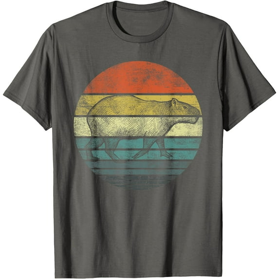 Capybara Gifts Retro Sunset Animal Lover Capybara Silhouette Unisex T-Shirt for Men Women Kids Toddler,Charcoal Color,Size 3T