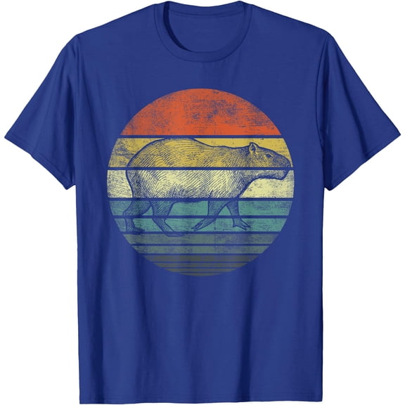 Capybara Gifts Retro Sunset Animal Lover Capybara Silhouette Unisex T-Shirt for Men Women Kids Toddler,Royal Blue Color,Size L