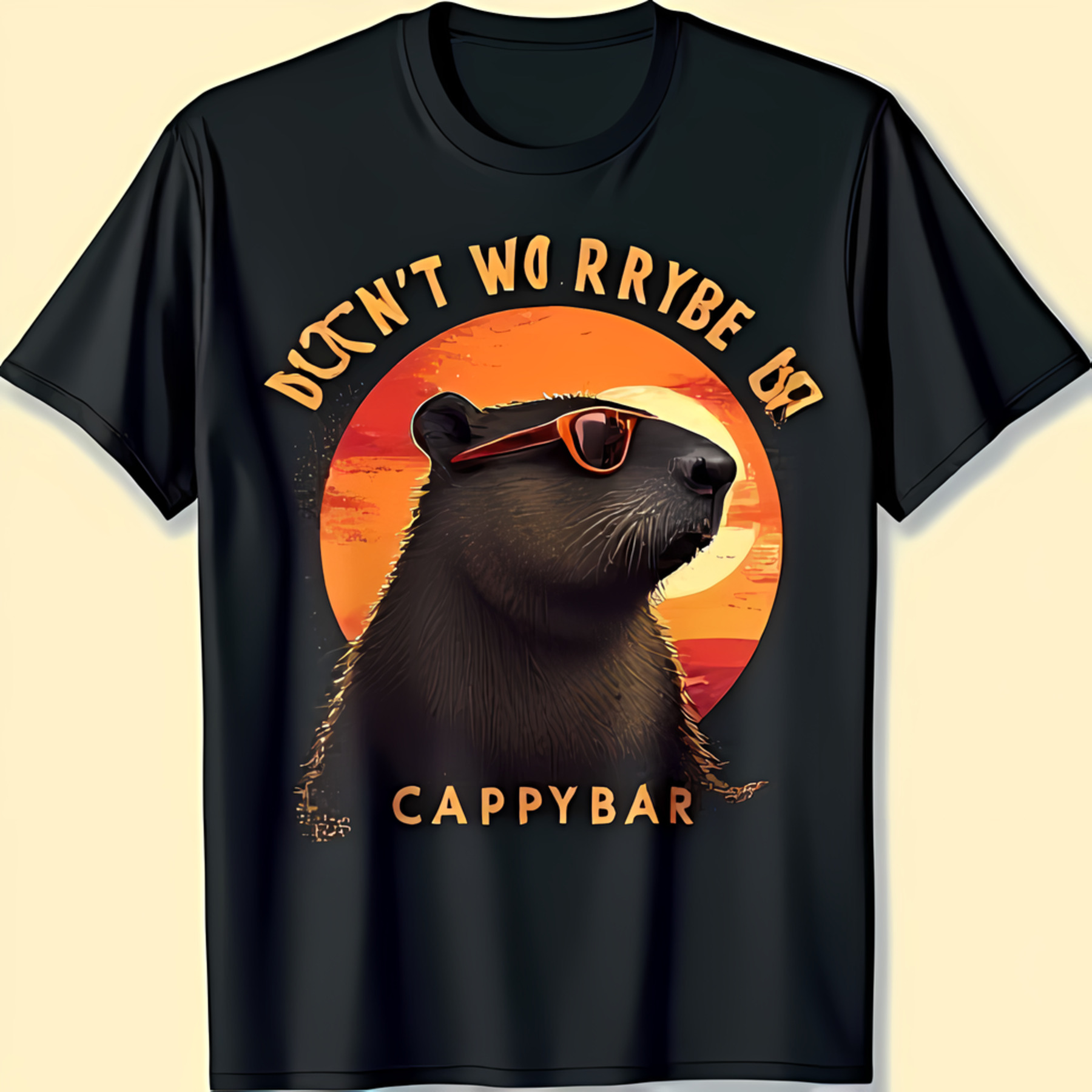 Capybara Graphic on Black TShirt 'Don't Worry Be a Capybara' Design