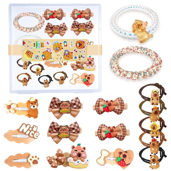 Capybara Hair Accessories Gift Set Includes Hair Clips,Hair Bow,Hair Ties,perfect for Birthdays Christmas,Parties,Sleepovers & Makeovers,Capybara Gifts for Women