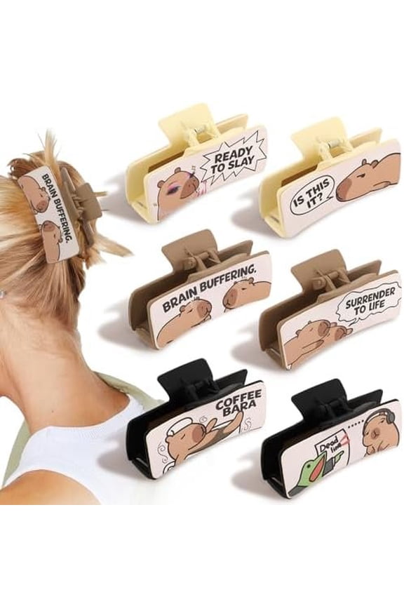 Capybara Hair Clips 6 count Funny Meme Hair Claw Clips for Women Girls, Cute Emotional Capybara Hair Accessories for Daily Wear, Office, School & Party,  Hold Claw Clips for Thick Thin Hair
