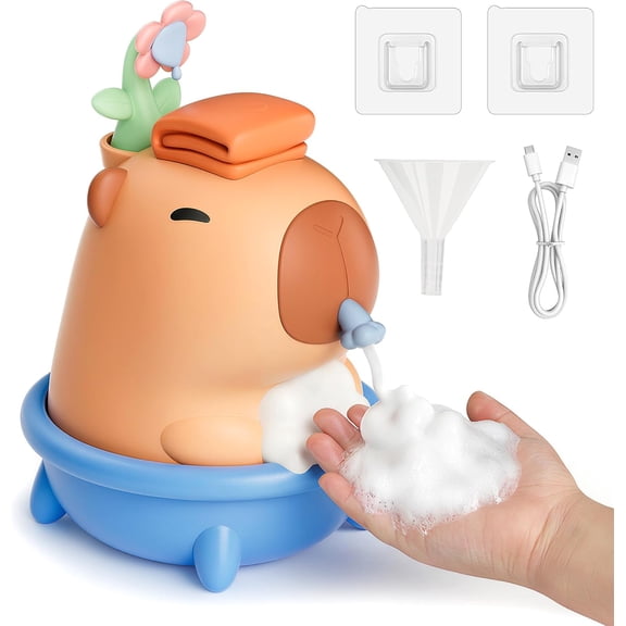 Capybara Hand Soap Dispenser, Automatic Touchless Foaming with Advanced Sensor, IP7 Waterproof, Portable & Wall Mount Rechargeable, 9.5oz/280ml, Cute Soft Silicone for Bathroom, Decor Gifts