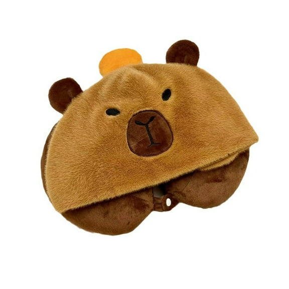 Capybara Hat Neck Pillow Figure Hooded UShaped Pillow Soft and Portable Relieve Neck Strain for Travel