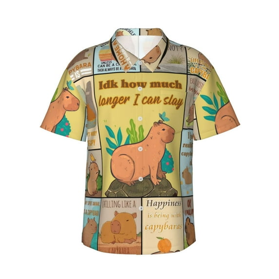 Capybara Hawaiian Shirts For Men, Summer Short-Sleeve Relaxed-Fit Button-Down Shirts Medium
