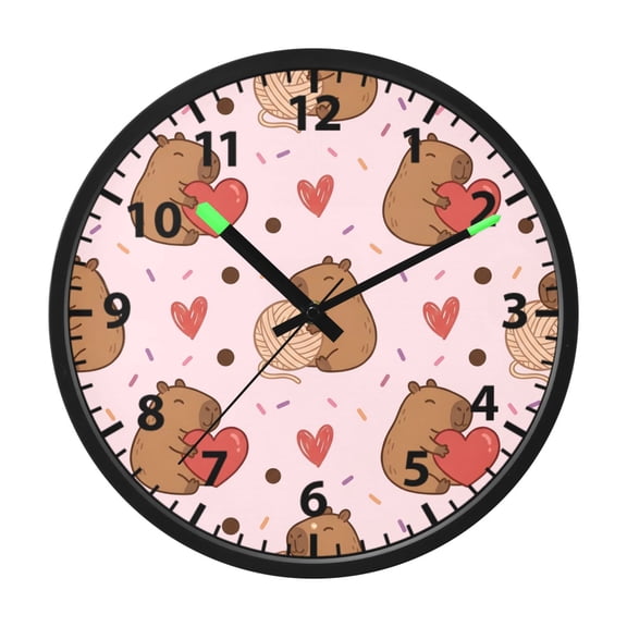 Capybara Heart Pattern Wall Clock 12 Inch Voice Activated Night Light Silent Non Ticking