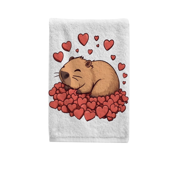 Capybara Hearts Hand Towels for Bathroom Cotton Face Towel Decorative 15.5x29.5 inch