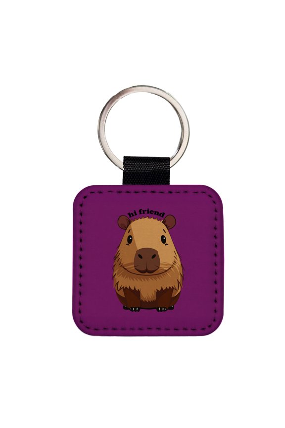 Capybara Hi Friend Hello Funny Faux Leather Square Keychain