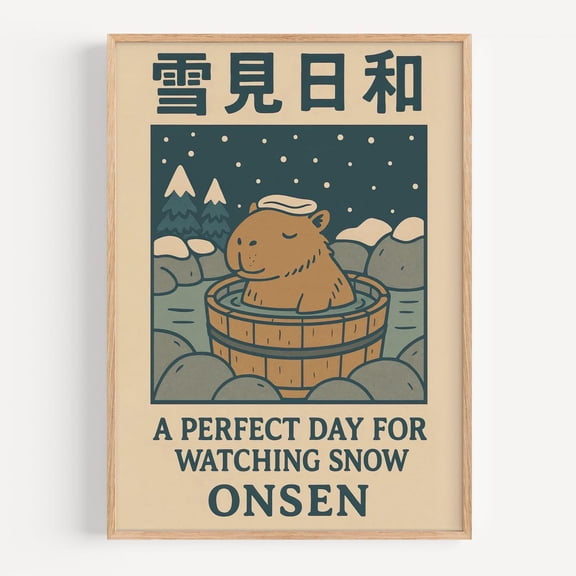 Capybara Hot Spring Art Japanese Winter Scene