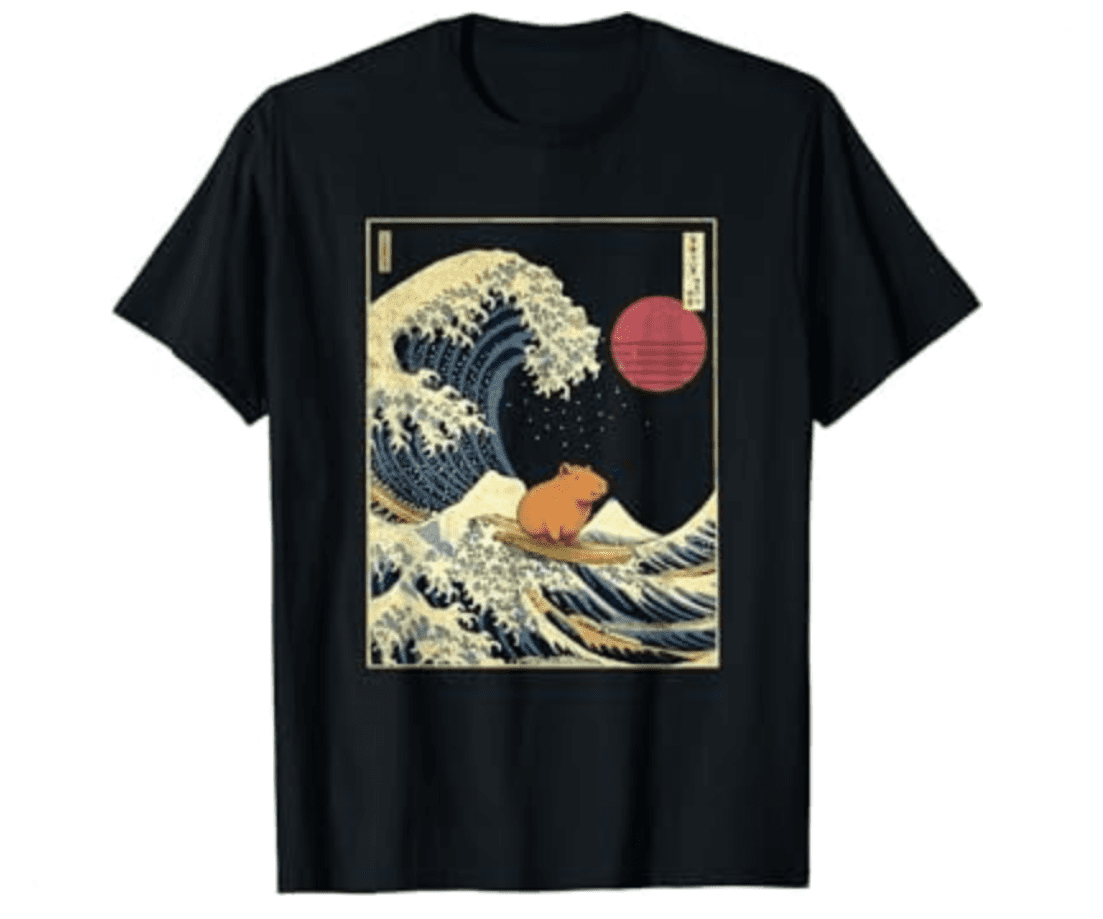 Capybara Japanese Kanagawa Wave Funny Surf Animal Shirt