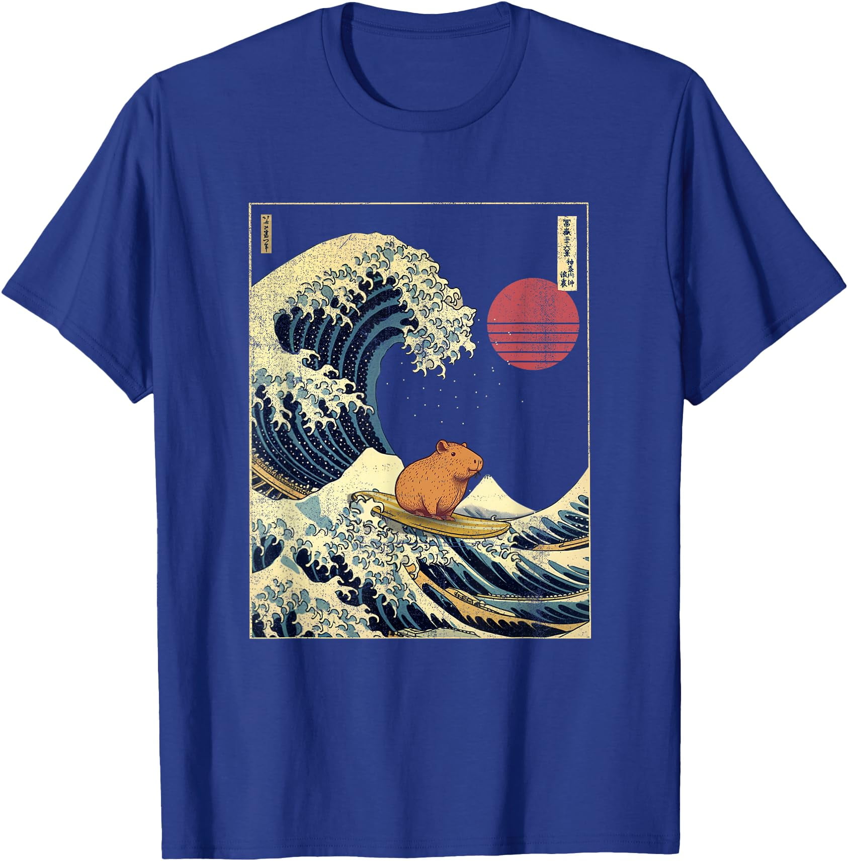 Capybara Japanese Kanagawa Wave Funny Surf Animal Softstyle Unisex T