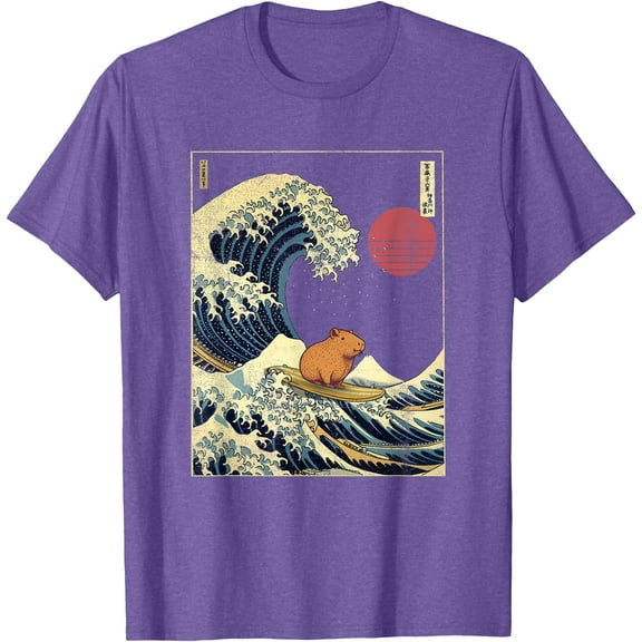 Capybara Japanese Kanagawa Wave Funny Surf Animal Unisex T-Shirt for Men Women Kids Toddler,Violet Color,Size XL