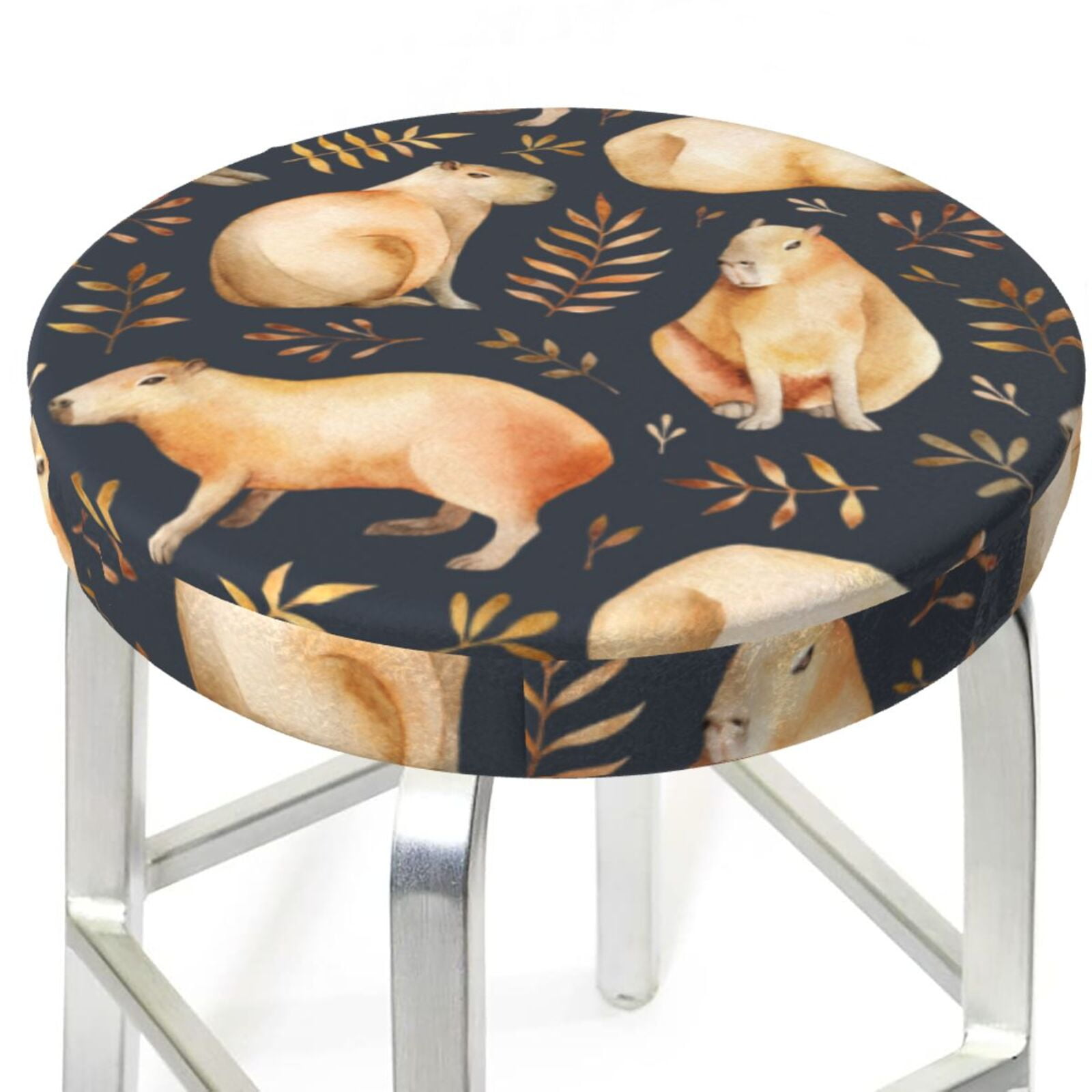 Capybara Leaf Round Bar Stool Seat Covers, Elastic Round Chair Cover ...