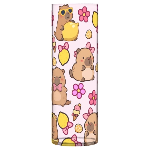 Capybara Lemon Flower Pattern Vase Flower Vase Clear Unbreakable Plastic Tall Decorative 11.8in