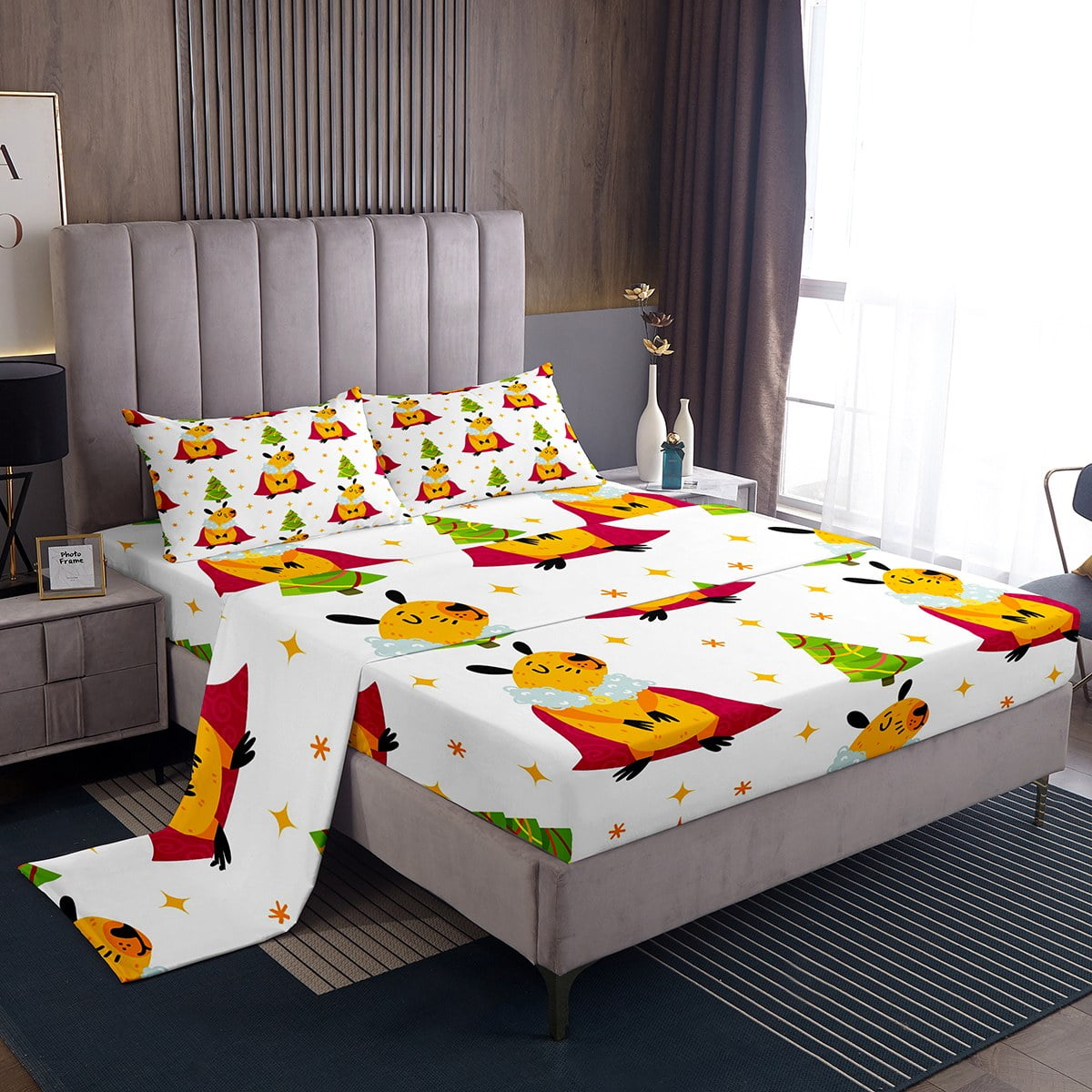 Capybara Lover Sheet Set Queen Size Merry Christmas Themed Bed Sheets