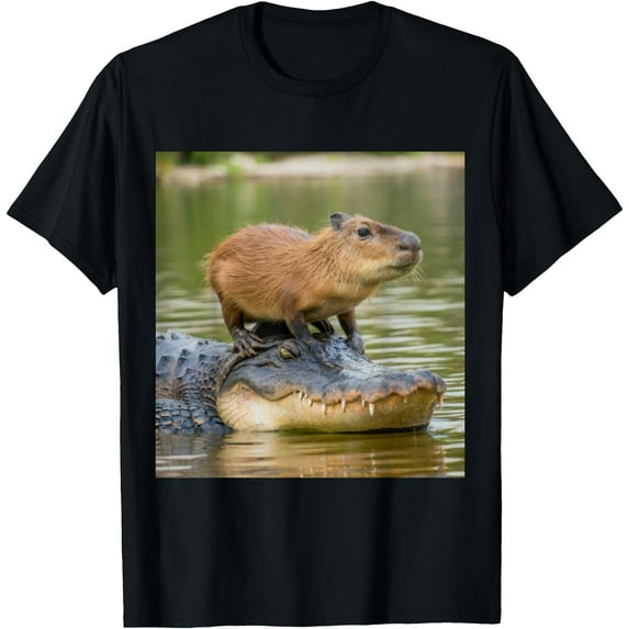 Capybara Meme on Alligator Graphic Unisex T-Shirt for Men Women Kids Toddler