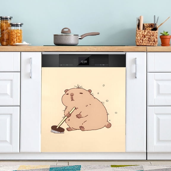 Capybara Mopping The Floor Dishwasher Magnet Cover Reuseable Refrigerator Magnet Cover Decal Kitchen Fridge Microwave Stickers Hoilday Party Decor 23 x 26 inch