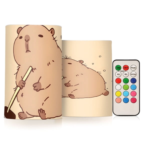 Capybara Mopping The Floor Flickering Flameless Candles Battery Operated with Remote Timer LED Pillar Candles Set of 2