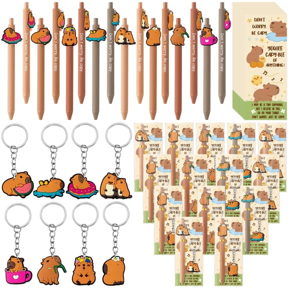 Capybara Motivational Gifts Bulk - 12 Set Capybara Ballpoint Pens Keychains Bookmarks, Funny Classroom Rewards Student Teacher Employees Coworker Appreciation Gifts Inspirational Party Favors