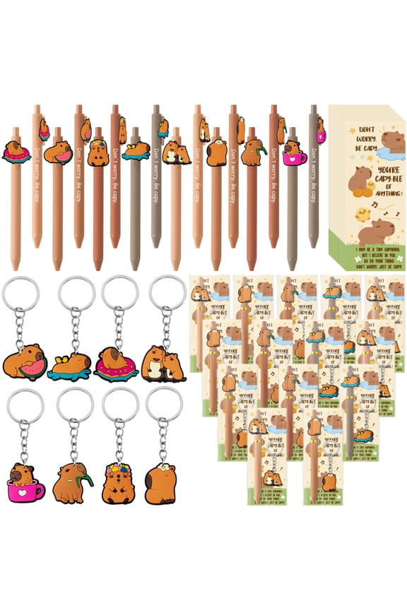 Capybara Motivational Gifts Bulk - 12 Set Capybara Ballpoint Pens Keychains Bookmarks, Funny Classroom Rewards Student Teacher Employees Coworker Appreciation Gifts Inspirational Party Favors