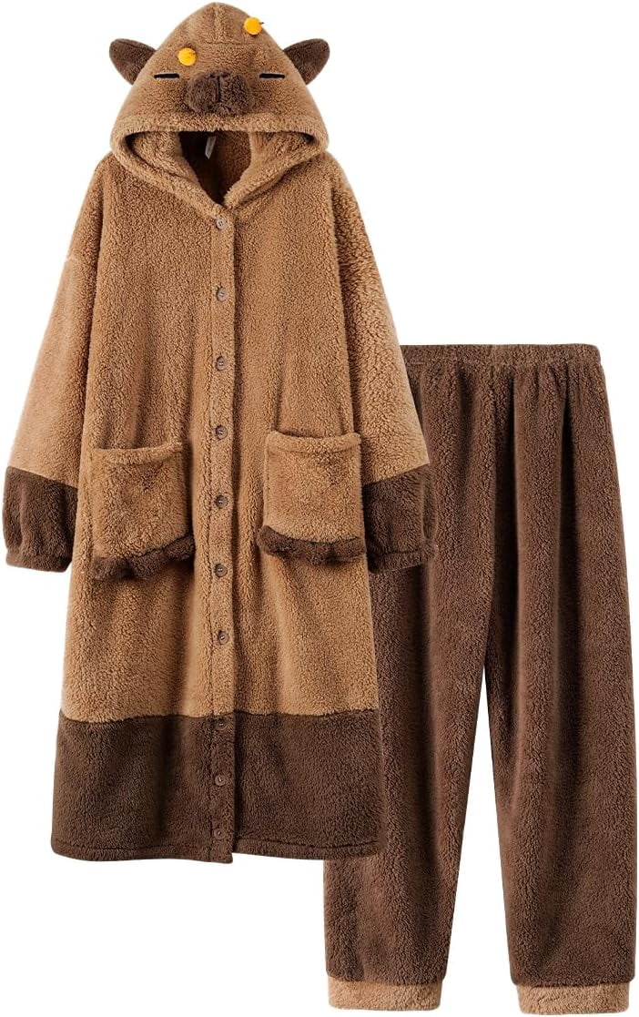 Capybara Onesies Robe Cute Capybaras Costume for Halloween Party Plush Capybara Pajama Hooded Bodysuit Jumpsuit Sleepwear for Halloween Christmas Gifts