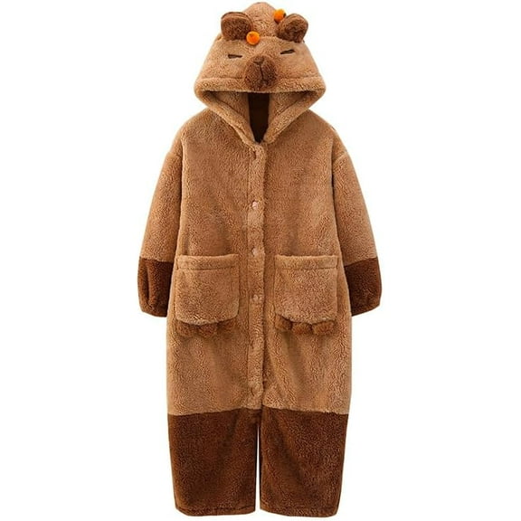 Capybara Onesies Robe Cute Capybaras Costume for Halloween Party Plush Capybara Pajama Hooded Bodysuit Jumpsuit Sleepwear for Halloween Christmas Gifts