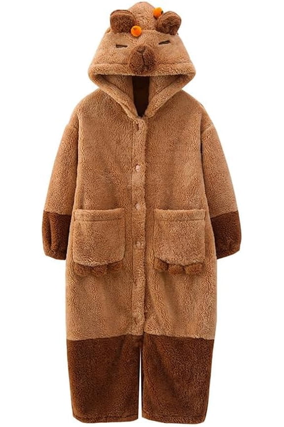 Capybara Onesies Robe Cute Capybaras Costume for Halloween Party Plush Capybara Pajama Hooded Bodysuit Jumpsuit Sleepwear for Halloween Christmas Gifts