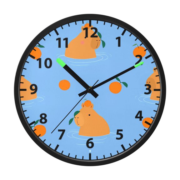 Capybara Orange Pattern Wall Clock 12 Inch Voice Activated Night Light Silent Non Ticking