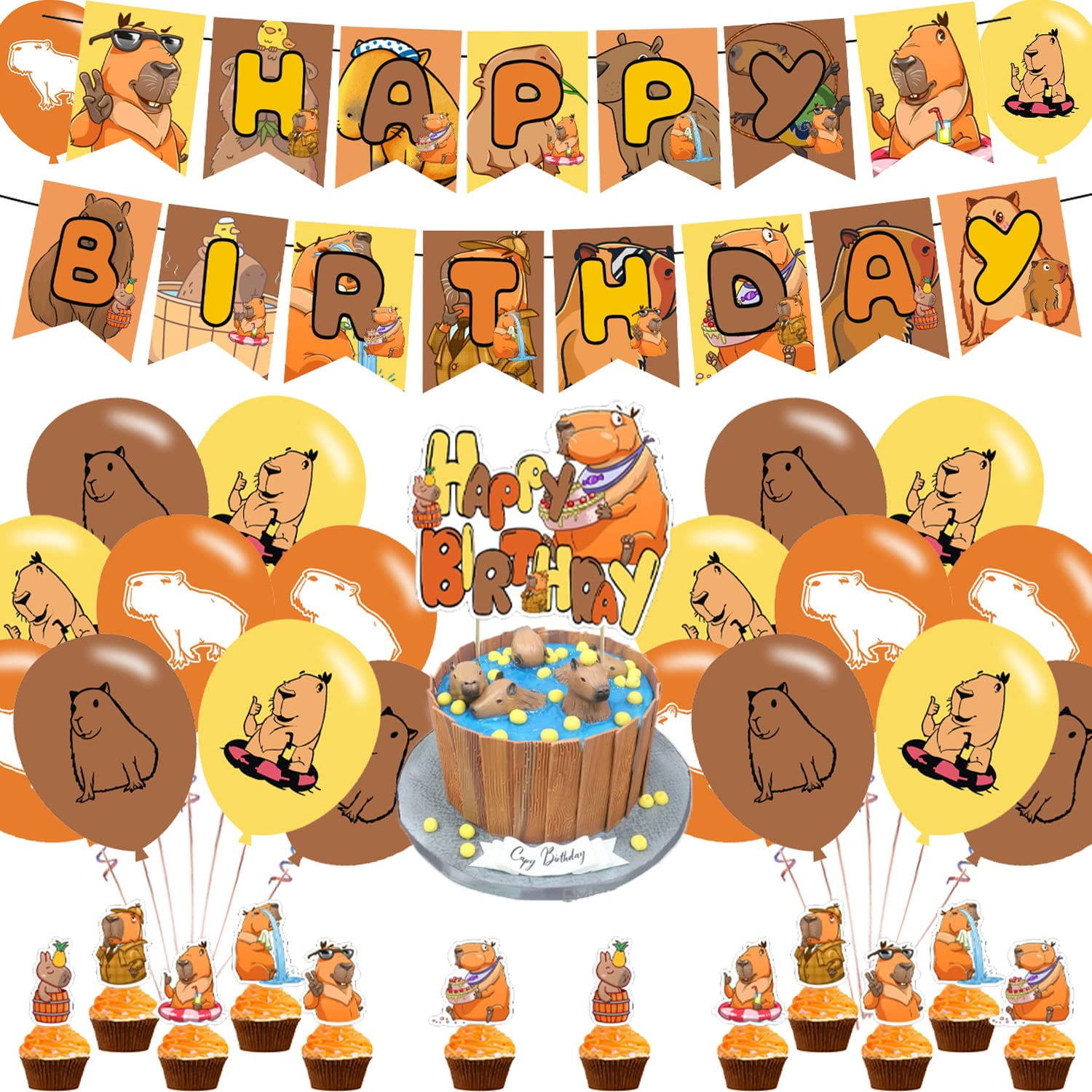 Capibara taart en cupcake topper set 24-delig | Sweet One