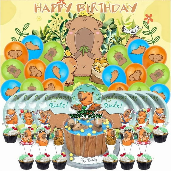Capybara Party Supplies Decor Tableware Balloons Birthday Cake Topper Decorations Banner Backdrop