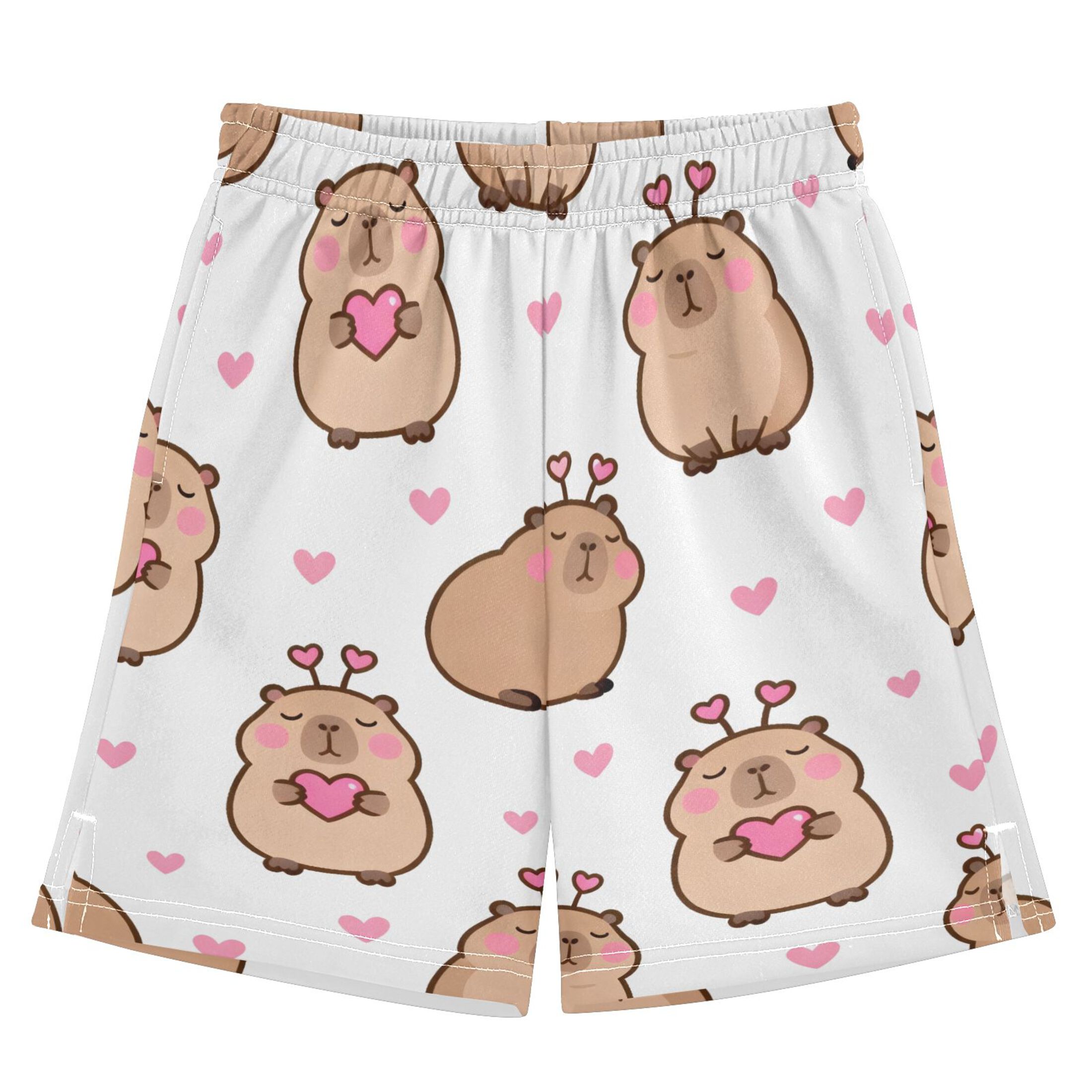 Capybara Pink Hearts Pattern Athletic Shorts Breathable with Comfort ...