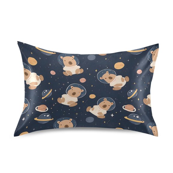 Capybara Planet Star Pattern Pillowcase Standard Size 20''x26'' Satin Double-Sided Print Soft Wrinkle Resistant