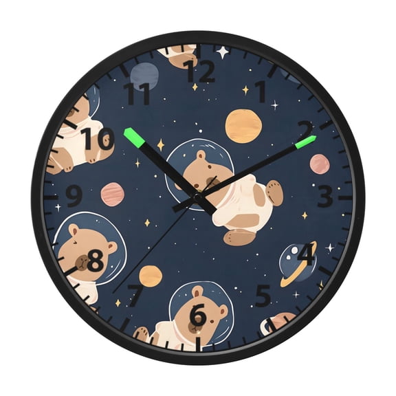 Capybara Planet Star Pattern Wall Clock 12 Inch Voice Activated Night Light Silent Non Ticking