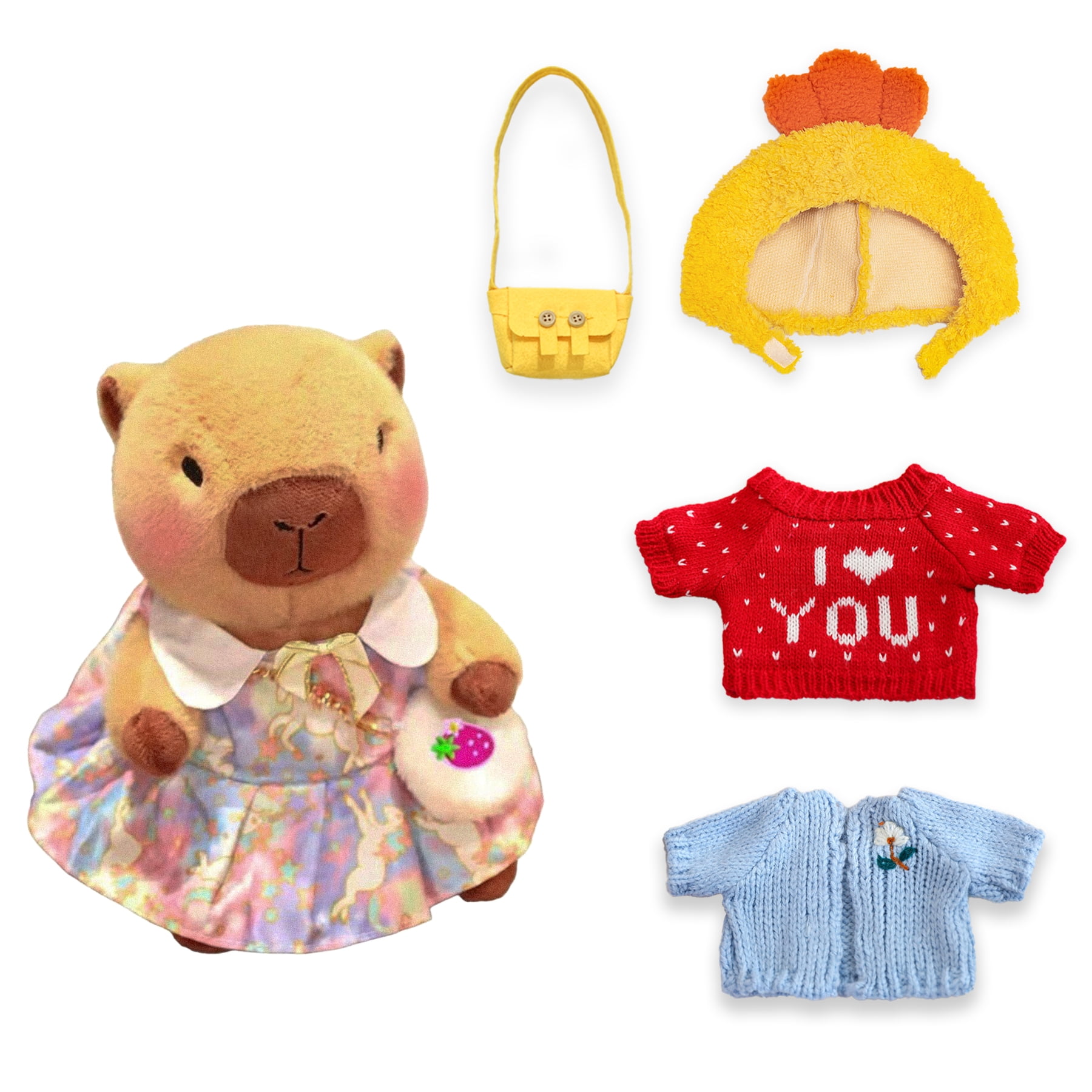 Capybara Plush with  Clothes & Accessories, Dress Up Capybara Stuffed Animal plush toys , 10.2 in Cute Plushies for Girl/Boy Birthday or Christmas Gift