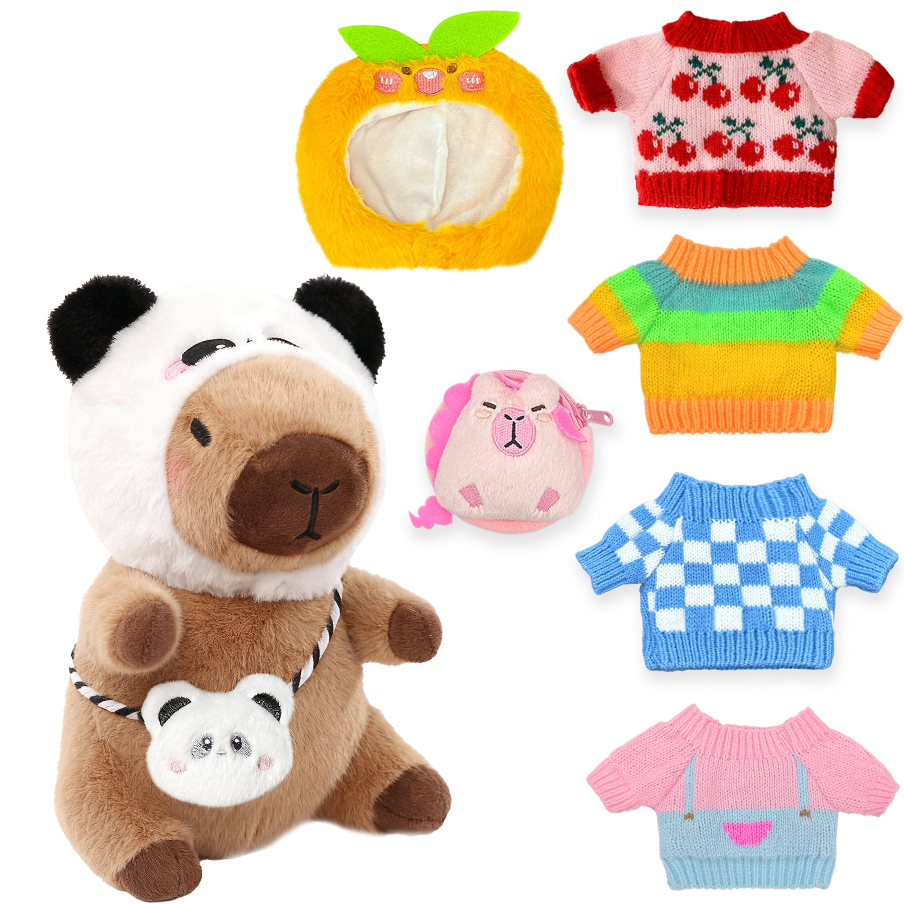 Dress-Up Capybara Plush Toy, 10.2 in Capybara Stuffed Animal with 8/9/10 Clothes & Accessories , Soft Plushie Gift for Kids