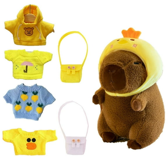 Capybara Plush with Clothes & Bag - DIY Dress Up Your Capybara Stuffed Animal, Soft Capybara Stuffed Doll Pillow, Unique Birthday Gift for Friend & Family(10.3In) - C