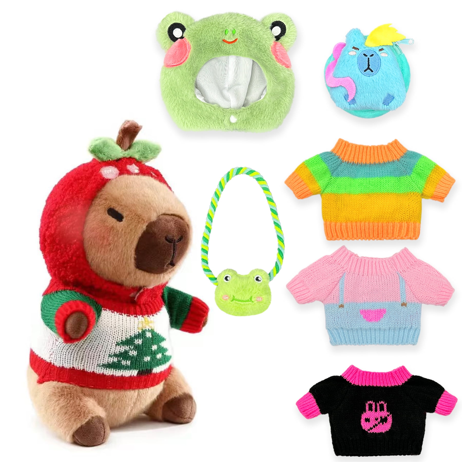 Dress-Up Capybara Plush Toy, 10.2 in Capybara Stuffed Animal with 8/9/10 Clothes & Accessories , Soft Plushie Gift for Kids