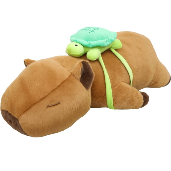 Capybara Plush Pillow with Removable Turtle Backpack, Soft Stuffed Animal Pillow for Kids Adults, Cute Capybara Plush Toy for Home Decor, Birthday Gift for Capybara Lovers, 23.6 Inch